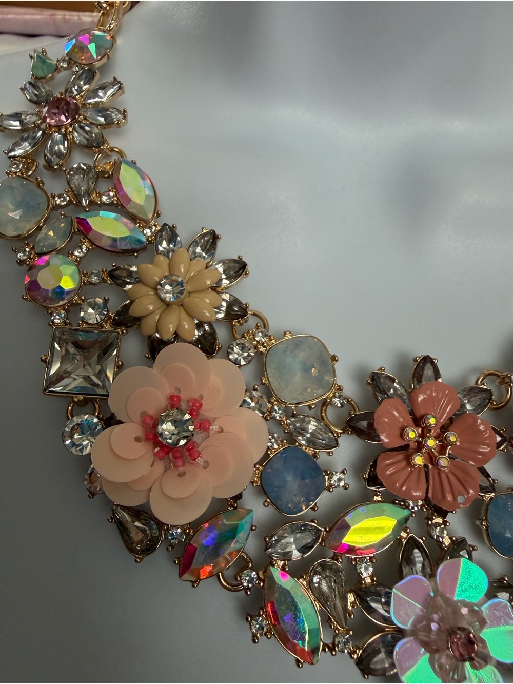 NWOT Aratta Floral  Statement Necklace with Iridescent and Pink Accents - Picture 4 of 16
